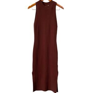 Abercrombie & Fitch Mockneck Ribbed Knit Midi Dress Medium Burgundy Fitted NEW